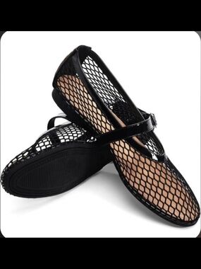 a new day Black Mesh Mary Jane Flats with Patent Strap